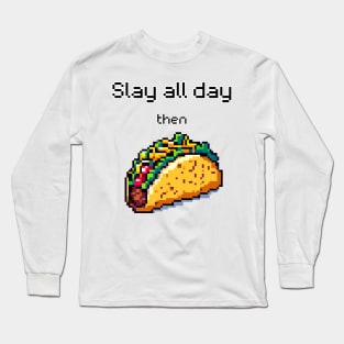 Taco Triumph - Pixel Art Foodie Delight Long Sleeve T-Shirt